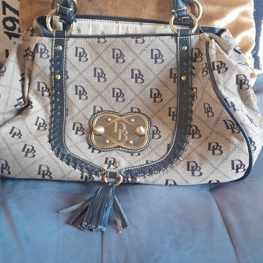 Logo Beige and Black Tote Bag with Tassel